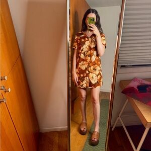 Vintage 1970s Floral Brown Mini Dress